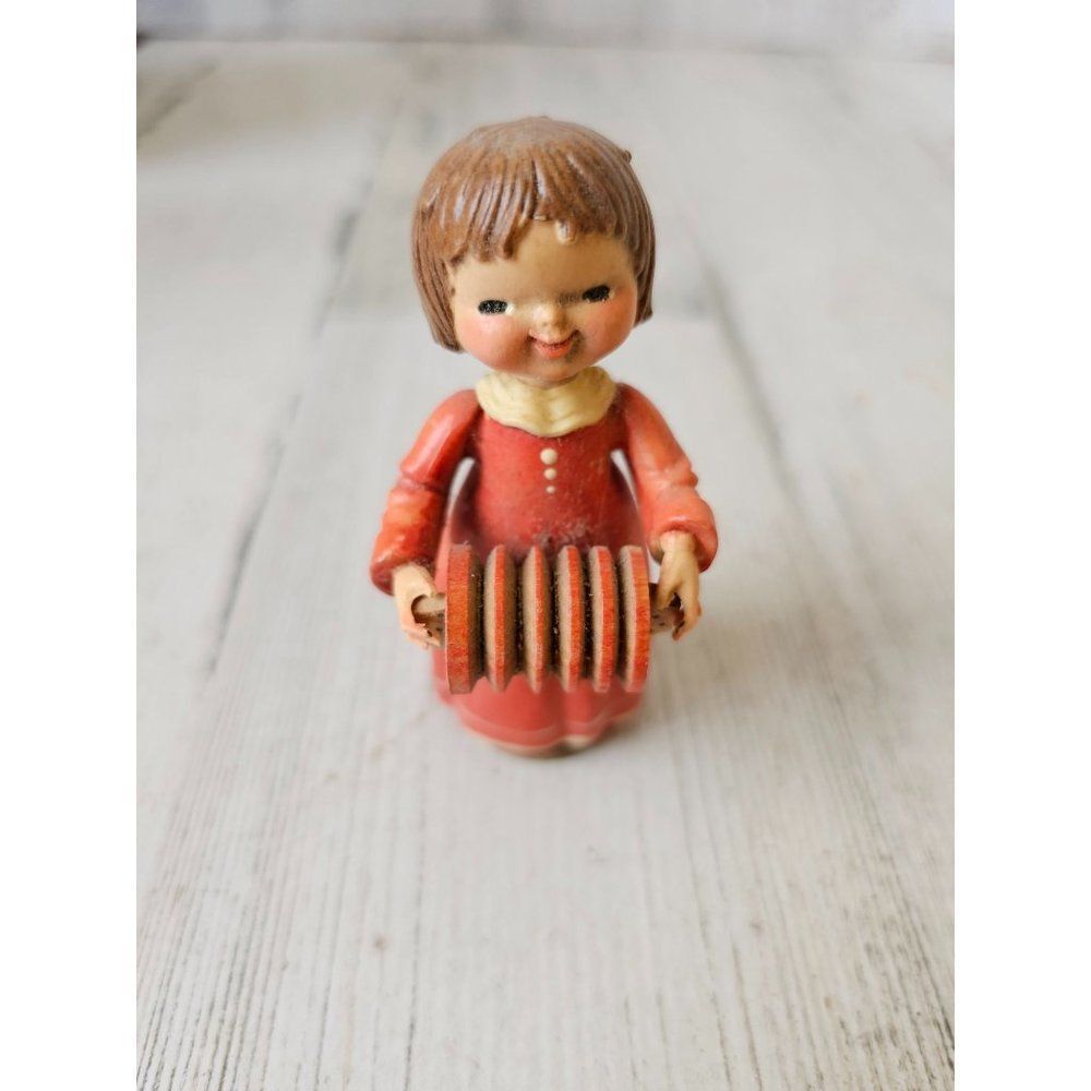 Anri girl accordion pink dress Victorian band musical figurine statue Italian It